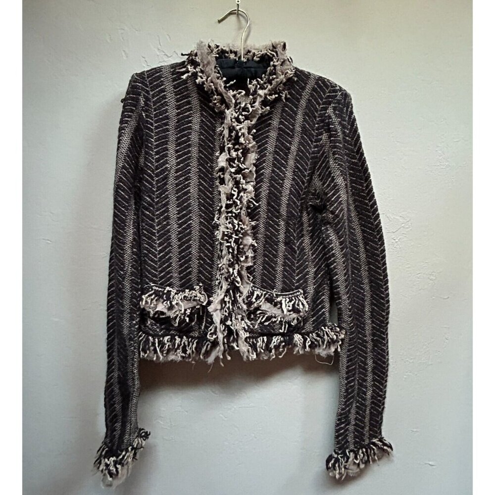 Anthropologie HWR Women's Button Down Ruffle Fringe Trim Jacket Size Medium